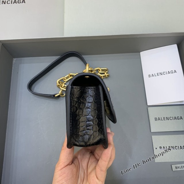 Balenciaga專櫃爆款小號鱷魚黑色肩背包 巴黎世家新款Gossip bag斜挎包 fyj1320